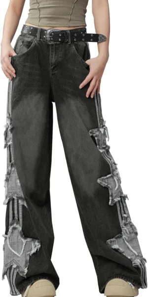 Womens Star Jeans Baggy Cargo Jeans Vintage Casual Y2K Outfits Straight Leg Denim with Pocket