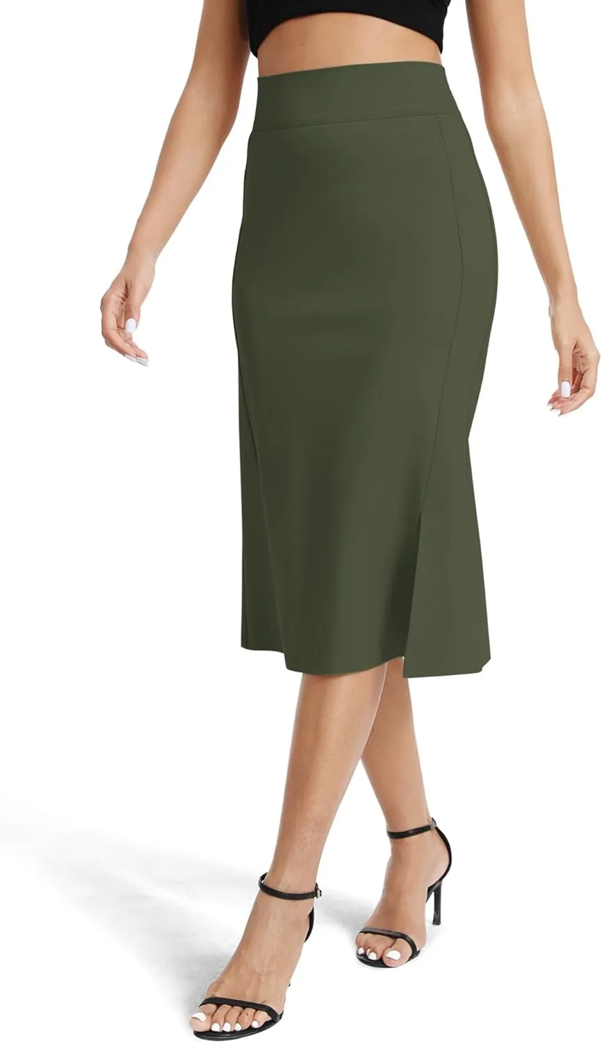 Women's Stretch Office Fishtail Pencil Skirts Casual High Waist Bodycon Midi Skirt