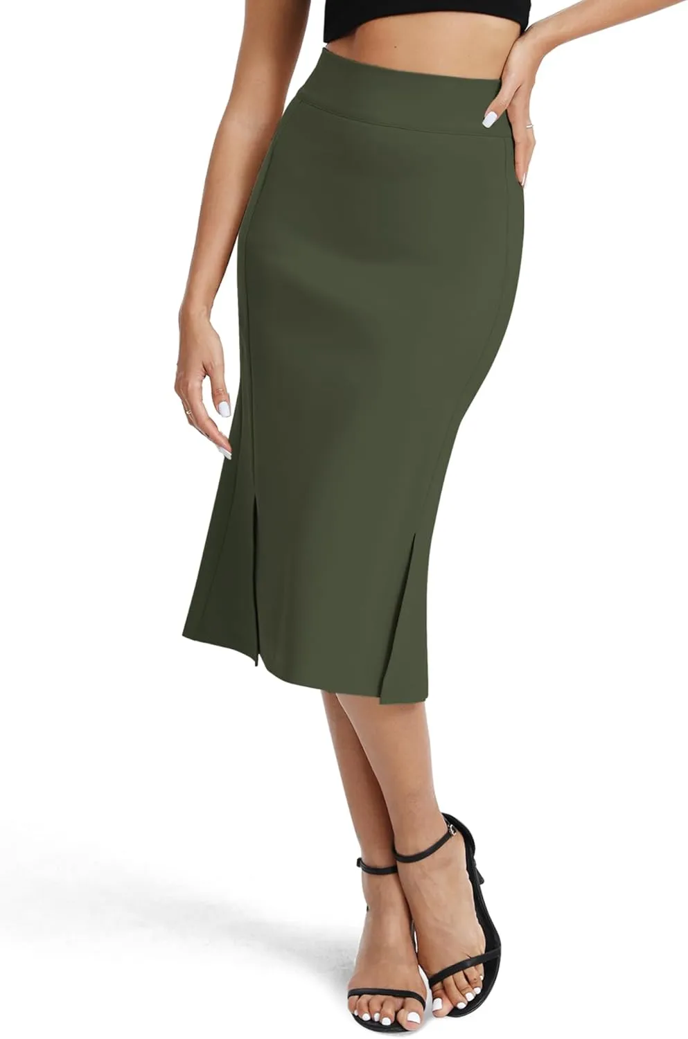 Women's Stretch Office Fishtail Pencil Skirts Casual High Waist Bodycon Midi Skirt