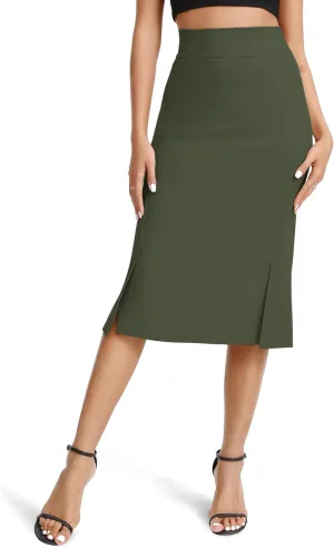 Women's Stretch Office Fishtail Pencil Skirts Casual High Waist Bodycon Midi Skirt