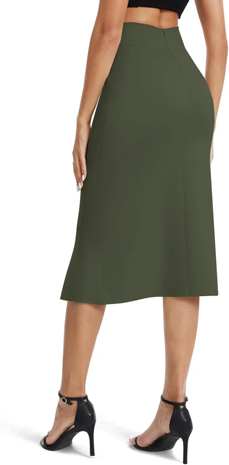 Women's Stretch Office Fishtail Pencil Skirts Casual High Waist Bodycon Midi Skirt