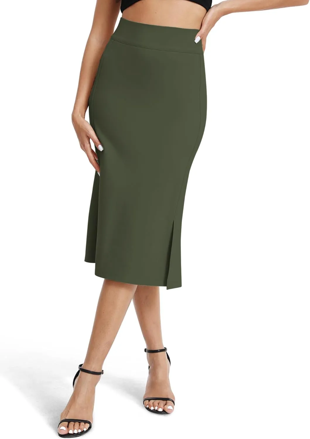 Women's Stretch Office Fishtail Pencil Skirts Casual High Waist Bodycon Midi Skirt