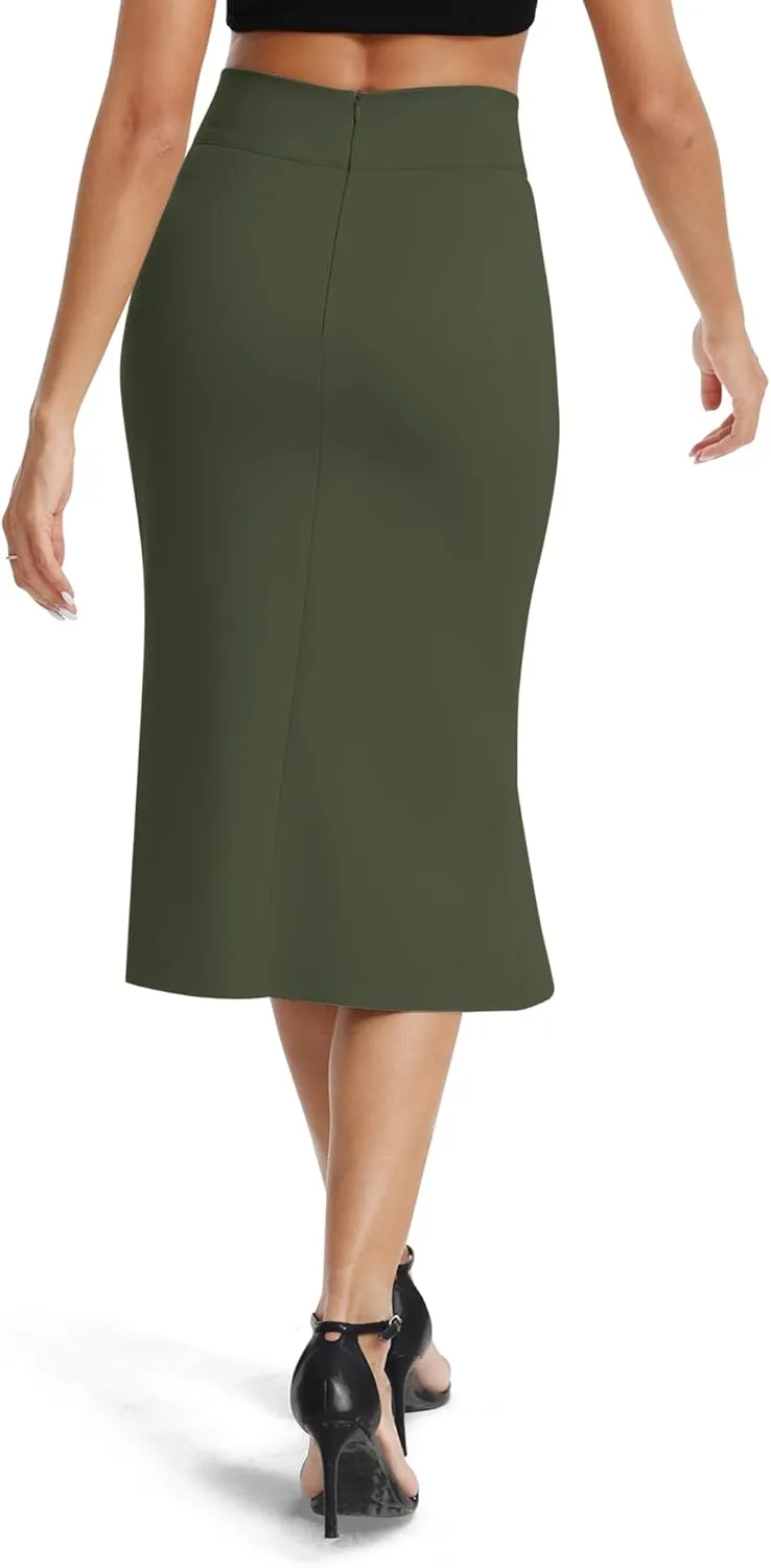 Women's Stretch Office Fishtail Pencil Skirts Casual High Waist Bodycon Midi Skirt